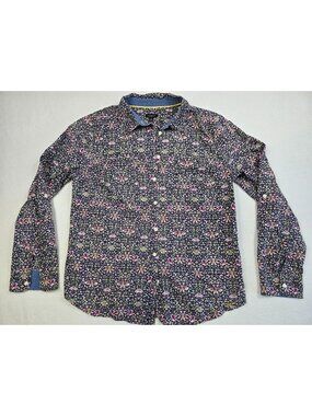 Talbots Womens Floral Button-Up Shirt Size 10 Long Sleeve 100% Cotton